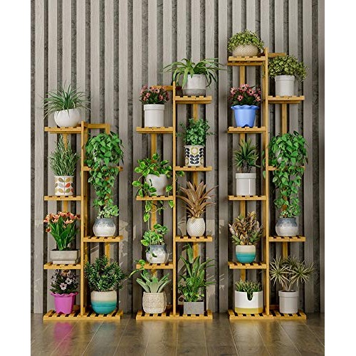 Small 19.7-inch Height Bamboo 3 Tier 4 Flowerpots Plant Stand ...