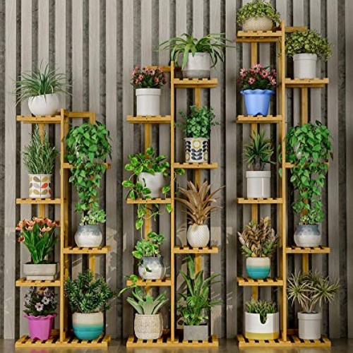 Small 19.7-inch Height Bamboo 3 Tier 4 Flowerpots Plant Stand ...
