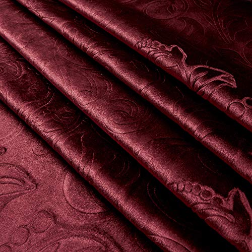 Unique Quality Fabrics Embossed Velvet Scroll, Yard, Burdy