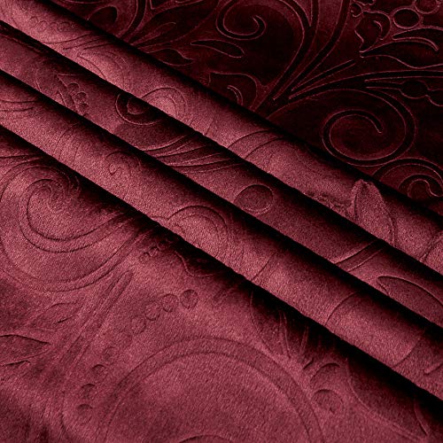 Unique Quality Fabrics Embossed Velvet Scroll, Yard, Burdy