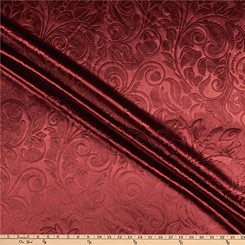 Unique Quality Fabrics Embossed Velvet Scroll, Yard, Burdy