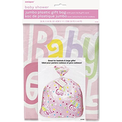 Unique Jumbo Plastic Pink Polka Dot Girl Baby Shower Gift Bag, Mul...