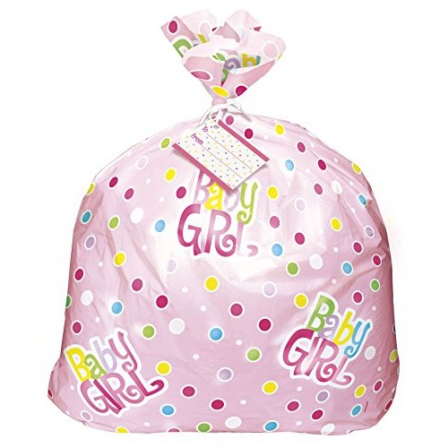 Unique Jumbo Plastic Pink Polka Dot Girl Baby Shower Gift Bag, Mul...