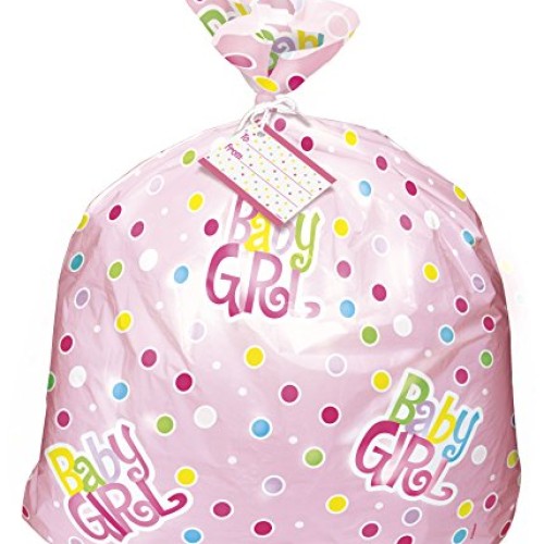 Unique Jumbo Plastic Pink Polka Dot Girl Baby Shower Gift Bag, Mul...