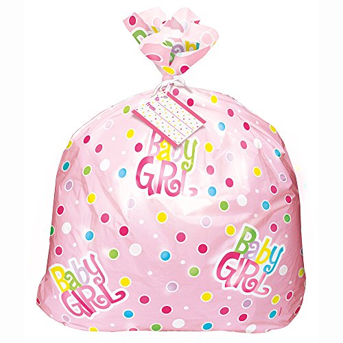 Unique Jumbo Plastic Pink Polka Dot Girl Baby Shower Gift Bag, Mul...