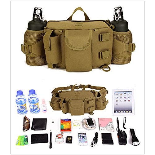 UNISTRENGH Tactical Waist Pack Bag with 2-Water Bottle Pocket Hold...