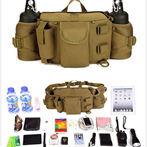 UNISTRENGH Tactical Waist Pack Bag with 2-Water Bottle Pocket Hold...