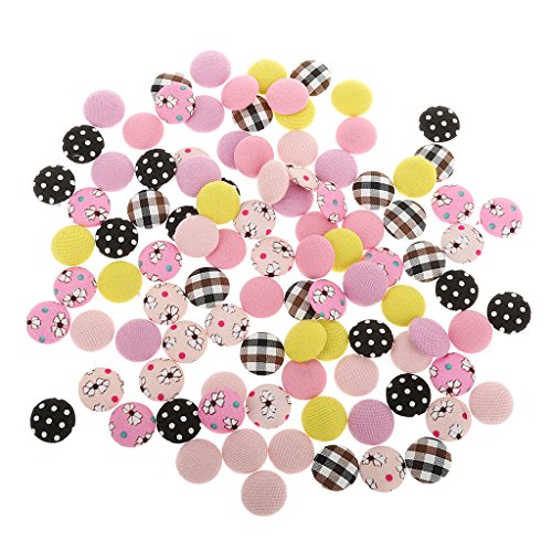 100Pcs Retro Fabric Covered Round Buttons Flatback DIY Scrapbook C...