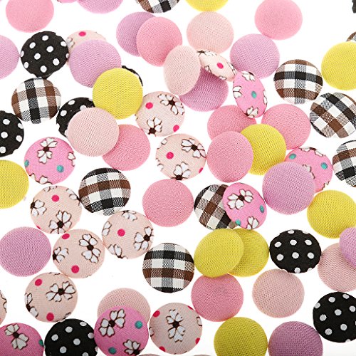 100Pcs Retro Fabric Covered Round Buttons Flatback DIY Scrapbook C...