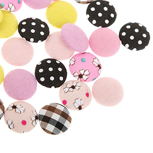 100Pcs Retro Fabric Covered Round Buttons Flatback DIY Scrapbook C...