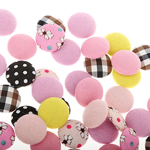 100Pcs Retro Fabric Covered Round Buttons Flatback DIY Scrapbook C...