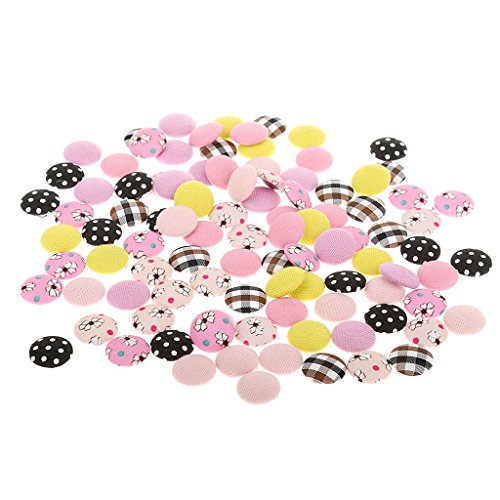 100Pcs Retro Fabric Covered Round Buttons Flatback DIY Scrapbook C...