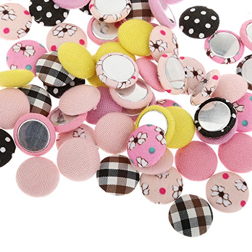 100Pcs Retro Fabric Covered Round Buttons Flatback DIY Scrapbook C...