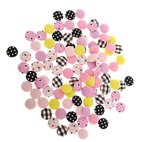100Pcs Retro Fabric Covered Round Buttons Flatback DIY Scrapbook C...