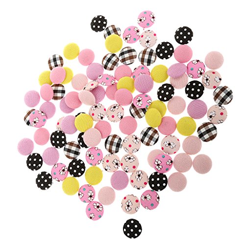 100Pcs Retro Fabric Covered Round Buttons Flatback DIY Scrapbook C...