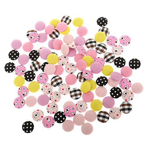 100Pcs Retro Fabric Covered Round Buttons Flatback DIY Scrapbook C...