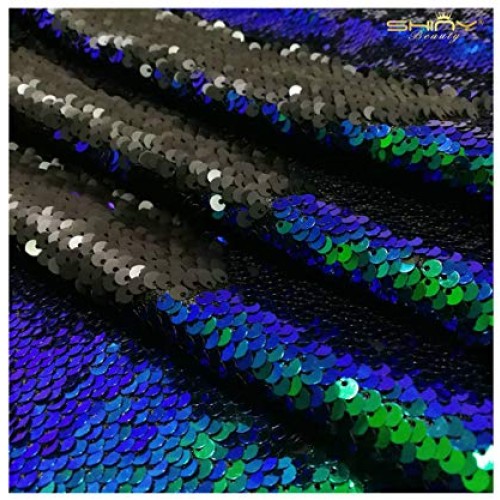 3 Feet 1 Yard Mermaid Flip Up Sequin Shiny Iridescent Grey&Blue On...