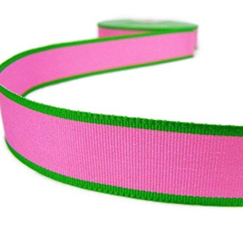 5 Yds Pink Green Edge Striped Grosgrain Ribbon 7/8W