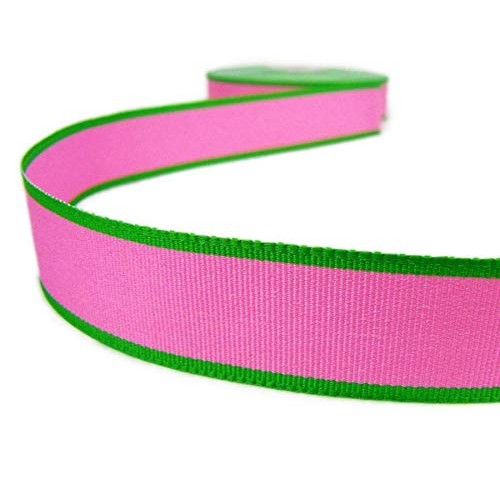 5 Yds Pink Green Edge Striped Grosgrain Ribbon 7/8W