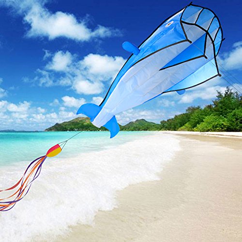 Image 3D Kite Large Blue Dolphin Breeze Beach Kites with Huge Fram...