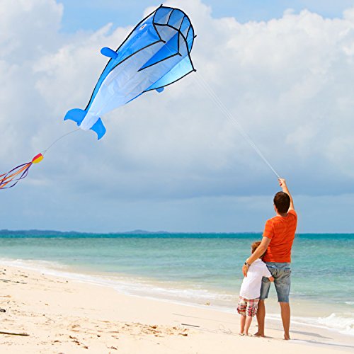 Image 3D Kite Large Blue Dolphin Breeze Beach Kites with Huge Fram...