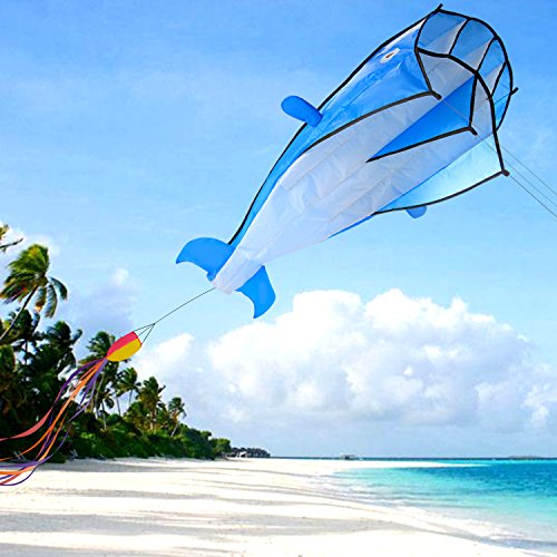 Image 3D Kite Large Blue Dolphin Breeze Beach Kites with Huge Fram...