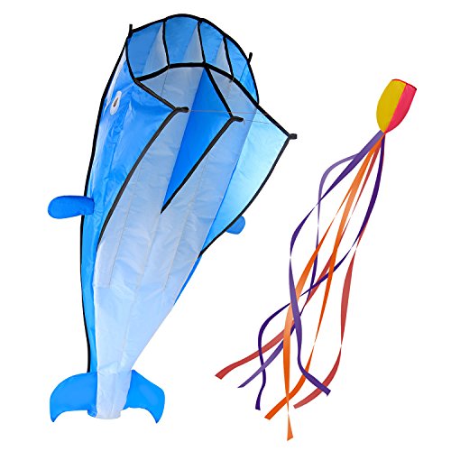 Image 3D Kite Large Blue Dolphin Breeze Beach Kites with Huge Fram...