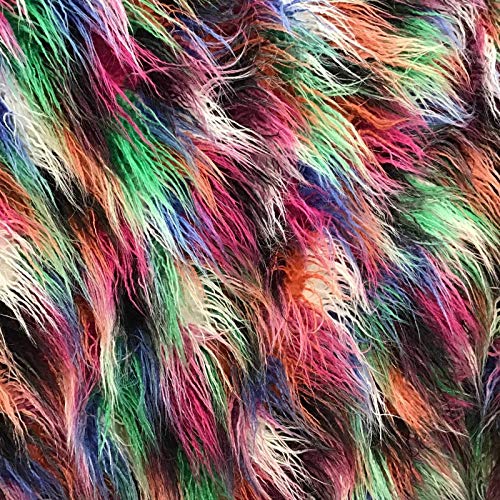 Rainbow Multicolor Curly Long Pile Faux Fur Fabric- BTY