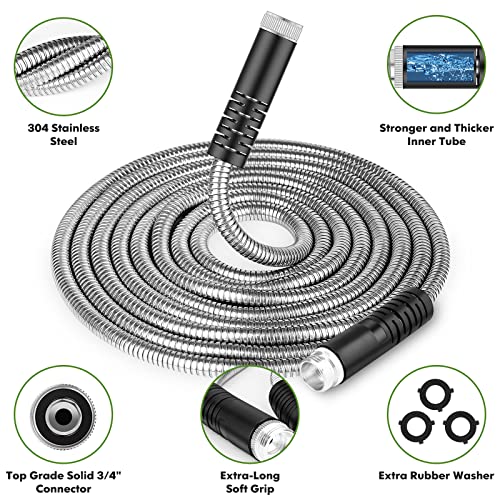 Unywarse 304 Stainless Steel Metal Garden Hose 50ft, Heavy Duty Wa...