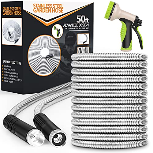Unywarse 304 Stainless Steel Metal Garden Hose 50ft, Heavy Duty Wa...