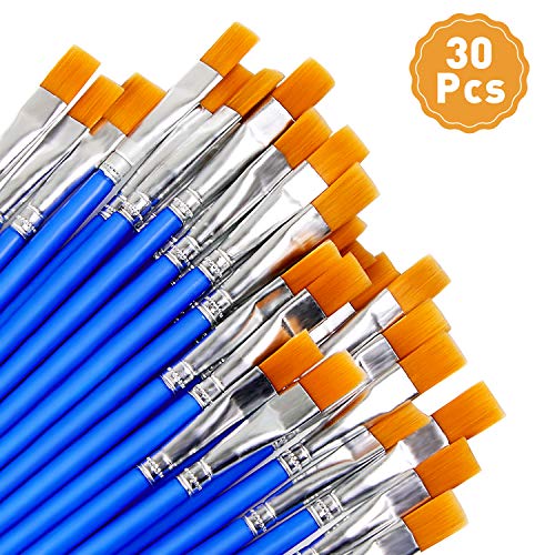 30 Pcs 9mm Wide Flat Paint Brushes, Acrylic Small Brush Bulk for D...