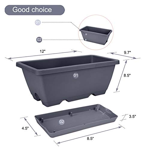 UPMCT 14 Inches Window Box Planters, 2 Pack Plastic Rectangular Pl...