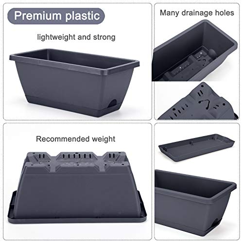 UPMCT 14 Inches Window Box Planters, 2 Pack Plastic Rectangular Pl...
