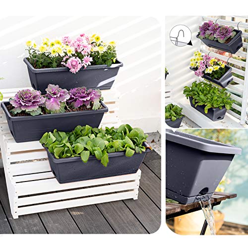 UPMCT 14 Inches Window Box Planters, 2 Pack Plastic Rectangular Pl...