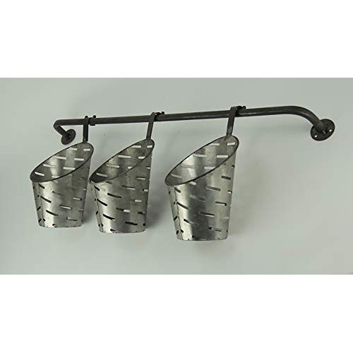 Galvanized Finish 3 Piece Olive Bucket Wall Mounted Planter Set