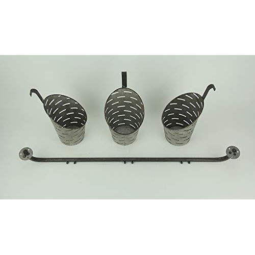 Galvanized Finish 3 Piece Olive Bucket Wall Mounted Planter Set