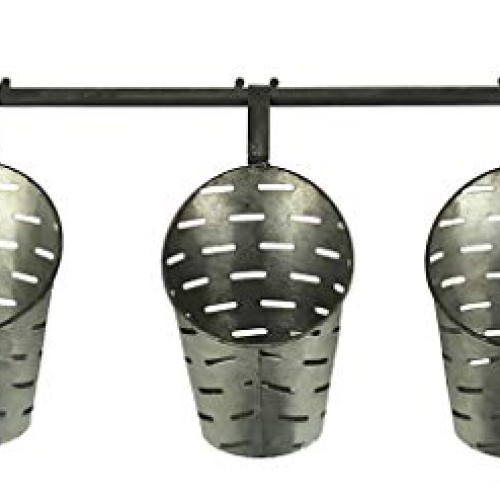 Galvanized Finish 3 Piece Olive Bucket Wall Mounted Planter Set