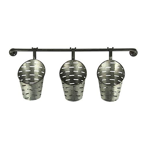 Galvanized Finish 3 Piece Olive Bucket Wall Mounted Planter Set