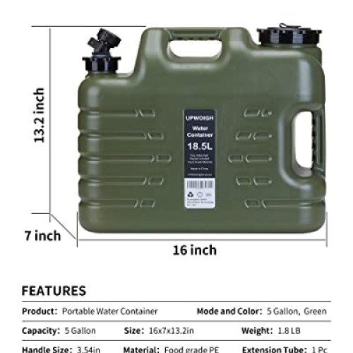UPWOIGH 5 Gallon Water Jug, Camping Water Container,Truly No Leaka...