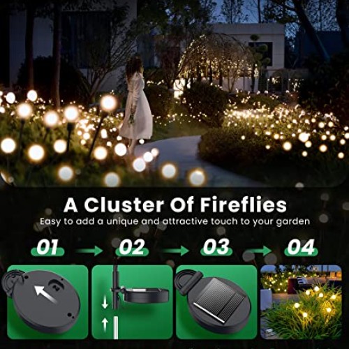 URAGO Solar Garden Lights, New Upgraded 6 Pack Solar Powered Firef...
