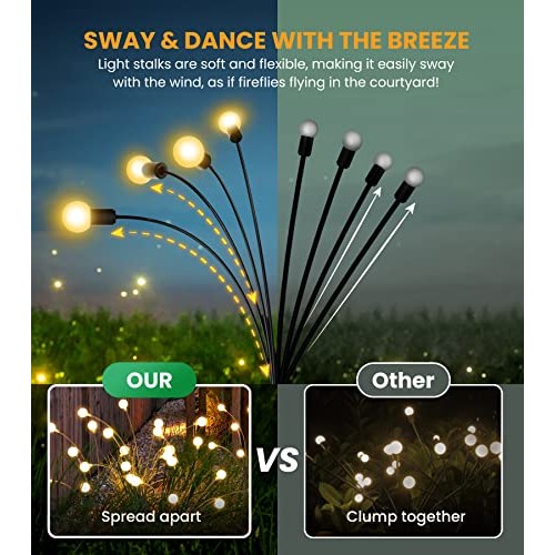 URAGO Solar Garden Lights, New Upgraded 6 Pack Solar Powered Firef...