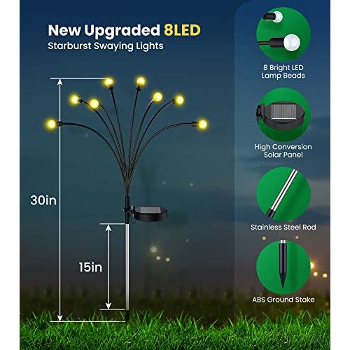 URAGO Solar Garden Lights, New Upgraded 6 Pack Solar Powered Firef...