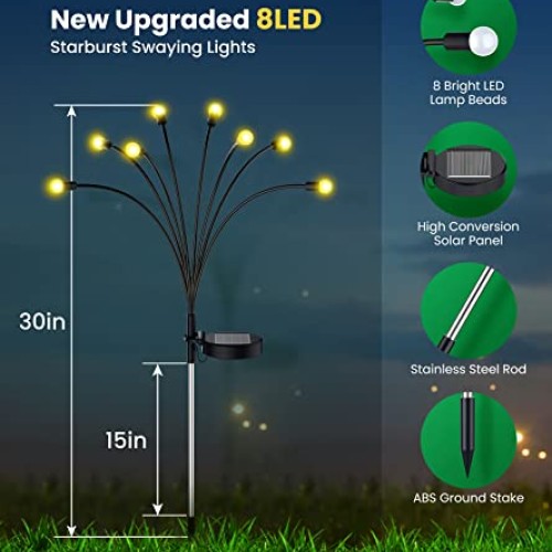 URAGO Solar Garden Lights, New Upgraded 6 Pack Solar Powered Firef...
