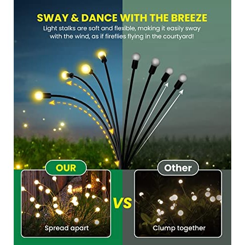 URAGO Super Bright Solar Powered Firefly Lights, High Flexibility ...