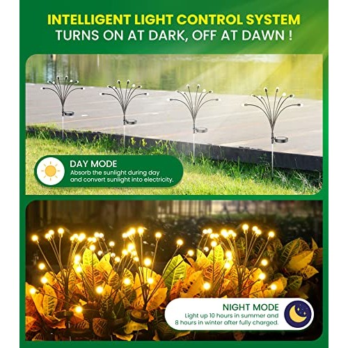 URAGO Super Bright Solar Powered Firefly Lights, High Flexibility ...