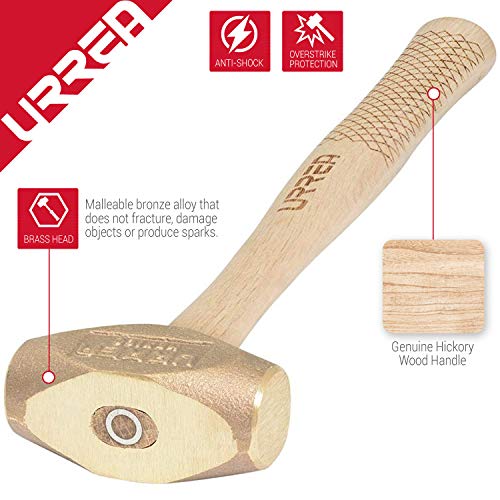 URREA Sledge Hammer - 30-Ounce Brass Head Drilling Hammer with For...