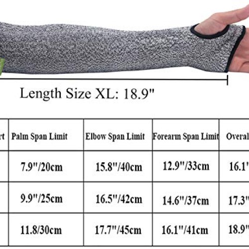 Cut Resistant Sleeves 18 in Length Arm Protection Knit Sleeves, L...