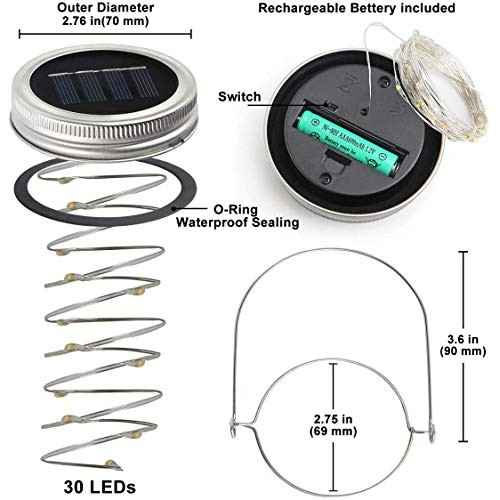 Urvoix Solar Mason Jar Lights - 8 Pack 30 Led String Waterproof Li...