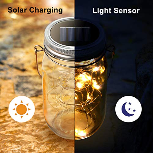 Urvoix Solar Mason Jar Lights - 8 Pack 30 Led String Waterproof Li...