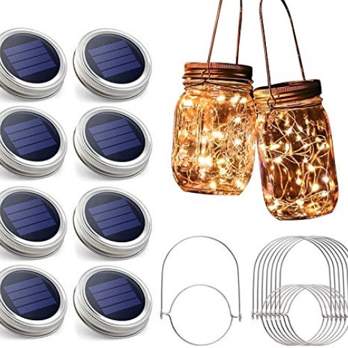 Urvoix Solar Mason Jar Lights - 8 Pack 30 Led String Waterproof Li...